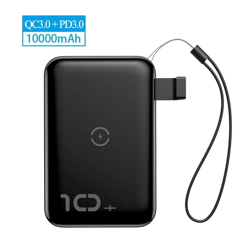 Powerbank Black Baseus 10 Вт, беспроводной внешний аккумулятор, 10000 мА/ч, быстрая зарядка, 3,0+ PD3.0, внешний аккумулятор, Беспроводная зарядка, Внешнее зарядное устройство для Xiaomi - Цвет: Powerbank Black