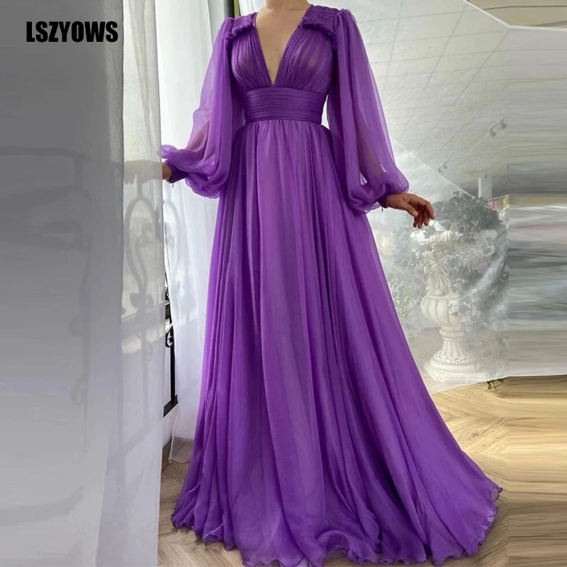 

Elegant Purple Maxi Dress Lantern Sleeve V-Neck High Waist Female Party Dress Sexy Women Transparent Mesh Patchwork Long Dresses