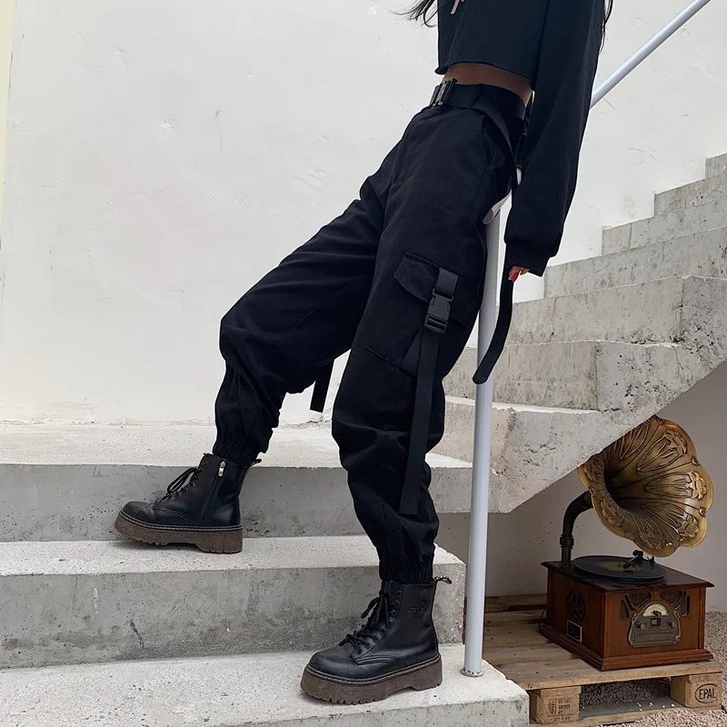 

Ybyr female cargo pants with pockets, high waist elastic, loose, summer pants, baggy tactical pants, hip hop, jogging pants