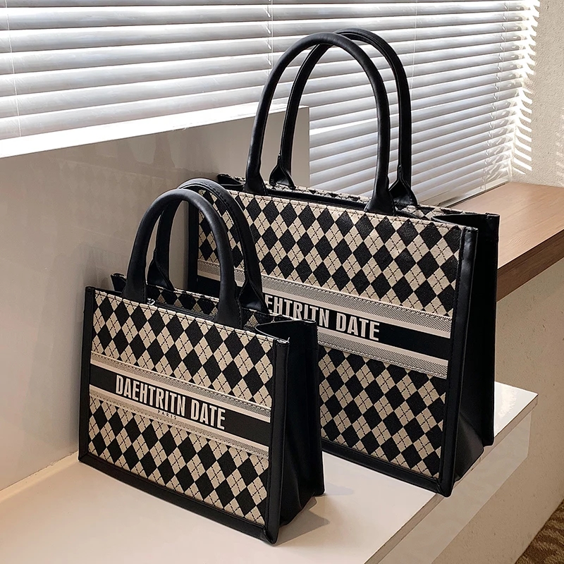 Sac à main à bandoulière pour femmes  grande capacité  damier  bonne qualité  Style occidental