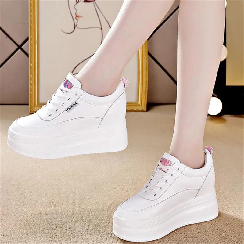 

New Autumn White Hidden Wedge Heels Casual Shoes Woman 9CM Platform Shoes Elevator High-heels Walking Sneakers Women 2021