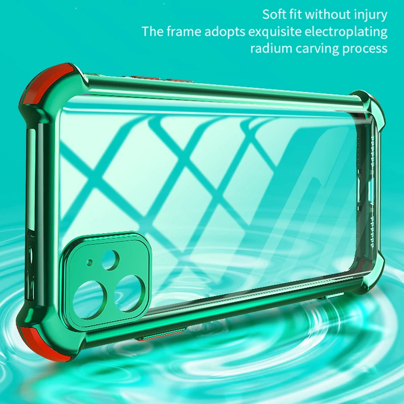 

For iPhone 12 Mini Case Anti-knock Bumper Color Frame Soft TPU Silicone Clear Armor Phone Back Cover iPhone 11 12 Pro Max Case