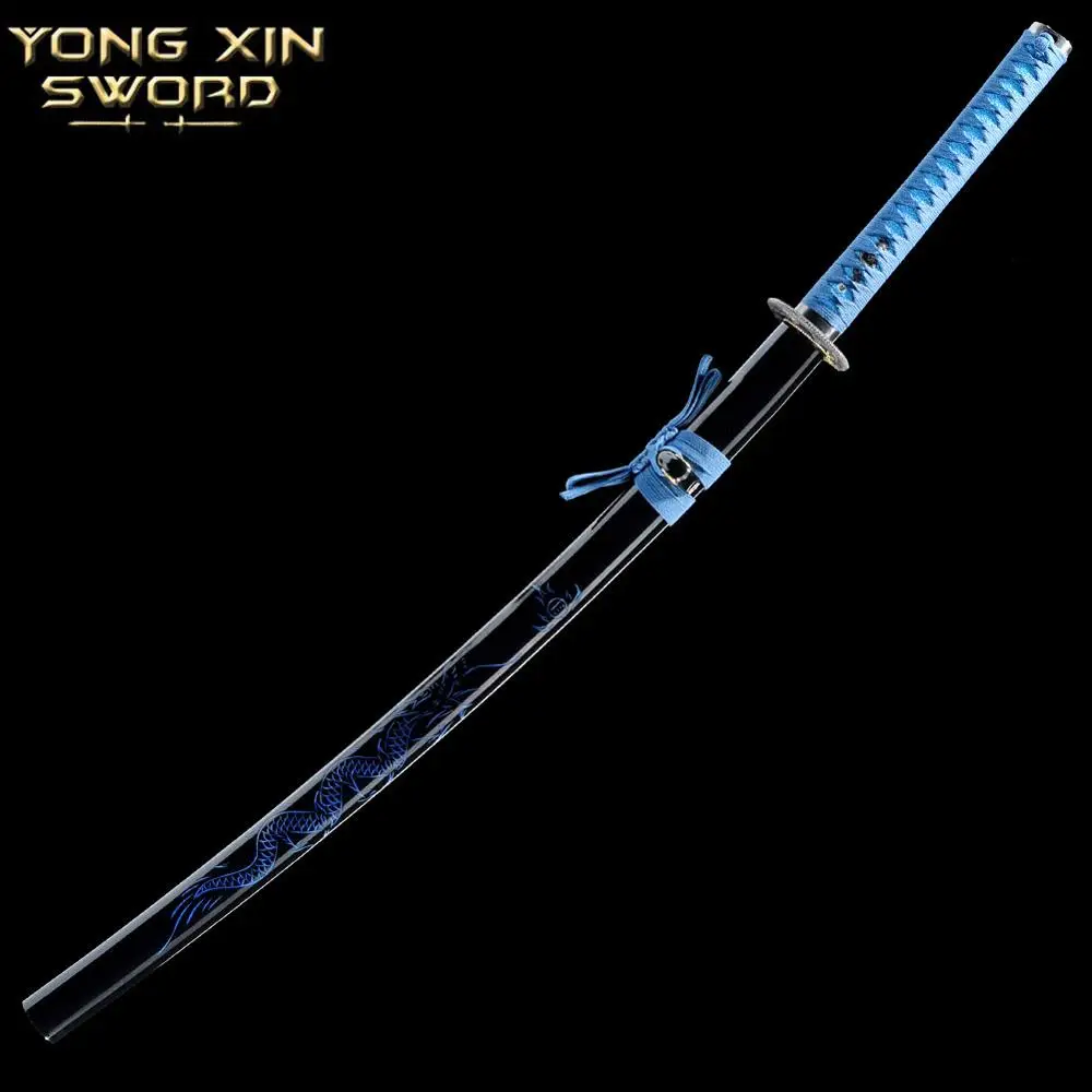 Handmade Carbon steel Japanese Samurai Katana sword full tang sharpened New Folded steel blue Blade Japanese Samurai Katana