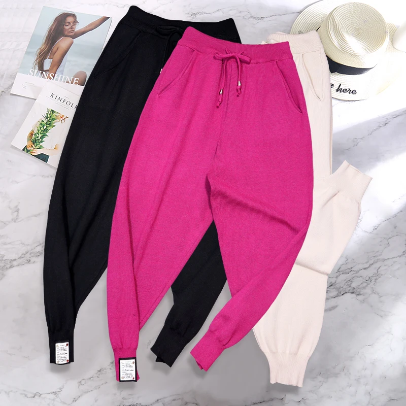 Вязаные повседневные брюки свитер женские с высокой талией на осень и зиму новые