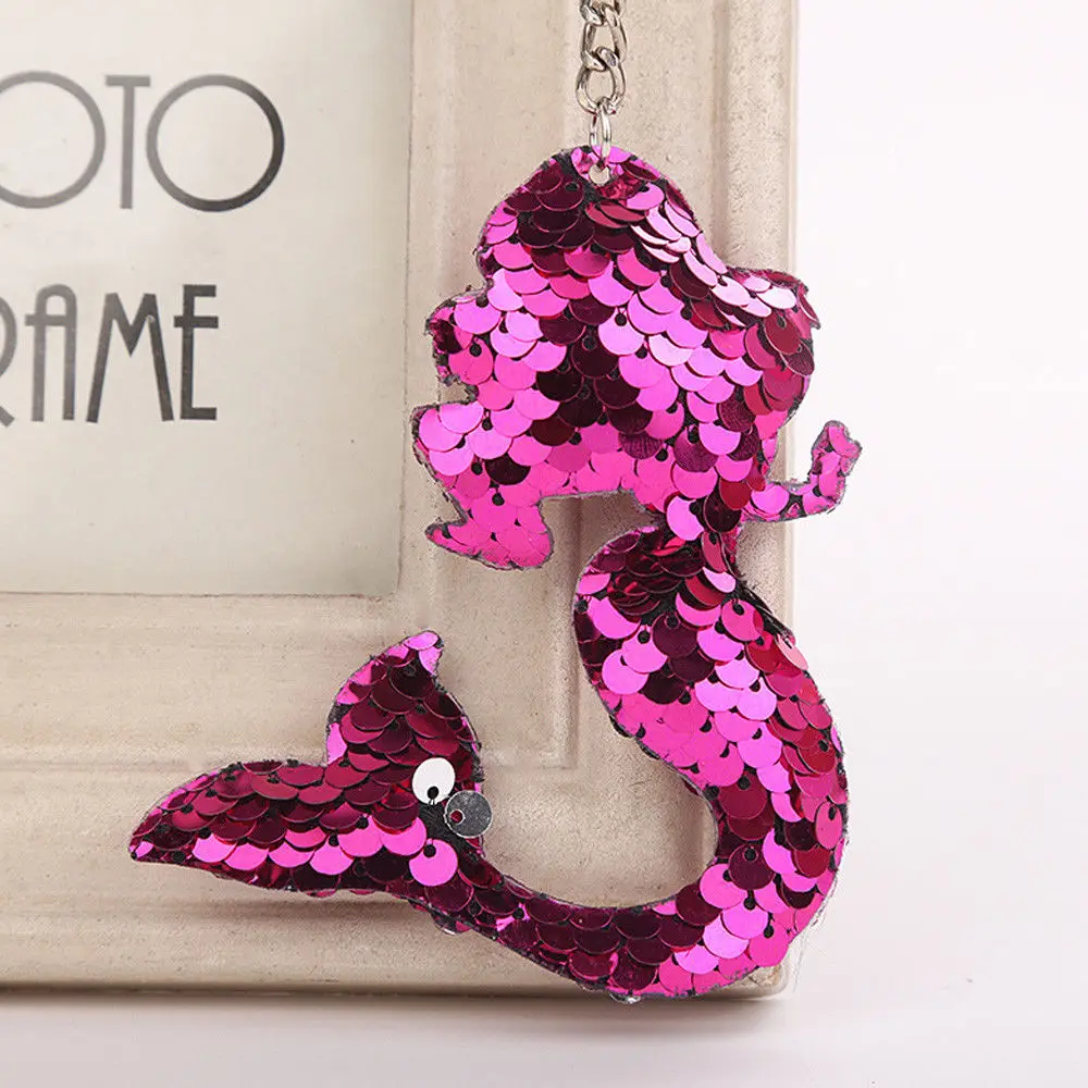 Rose Mermaid Блестящее блестящее кольцо для ключей с русалочкой и единорогом, подвесная Елочная игрушка с сердечком, мягкий брелок для ключей, сумка для автомобиля, подвесной брелок - Цвет: Rose Mermaid