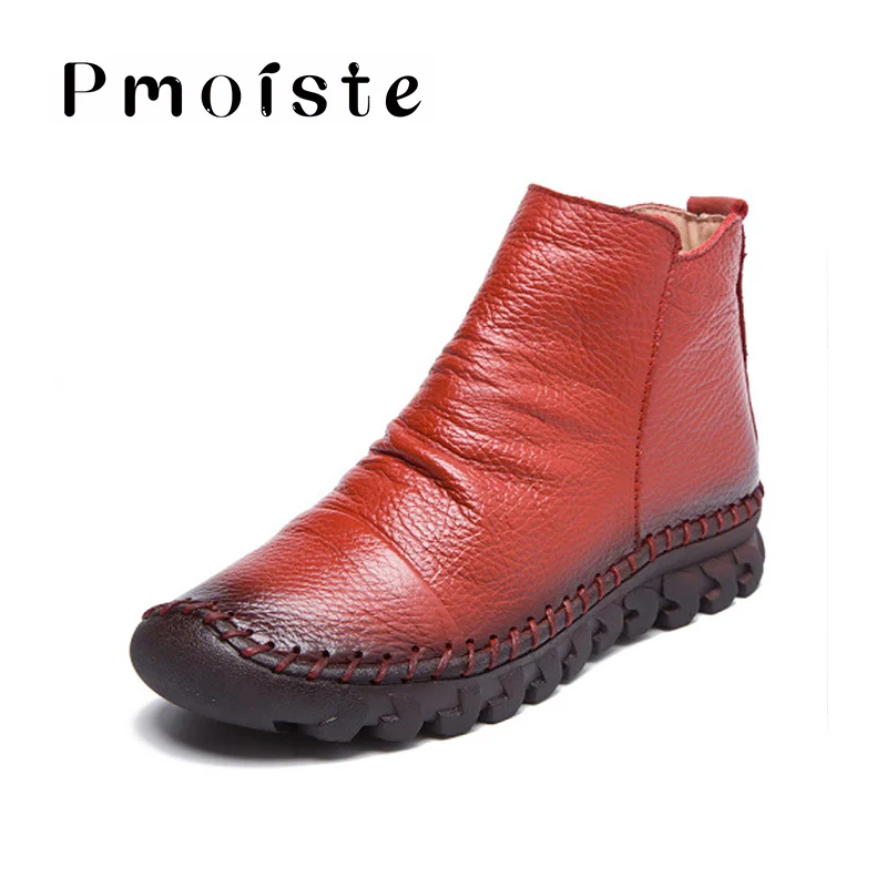 

Fashion Genuine Leather Pleated Size 35-38 Female Ankle Boots Women Waterproof woMan Warm Shoes Winter Boots Plush