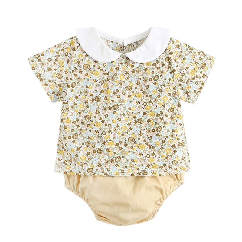 

New 2Pcs Newborn Toddler Baby Girls Floral Tops T-shirts Shorts Outfits Set Girls Summer Baby Clothes Suits1