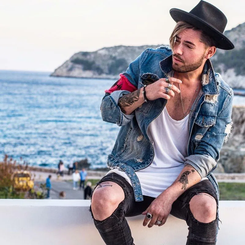 Men's Jean Jackets Streetwear Hip Hop Bomber Jacket Denim Men Brand Ripped Casual Fashion Coat | Мужская одежда