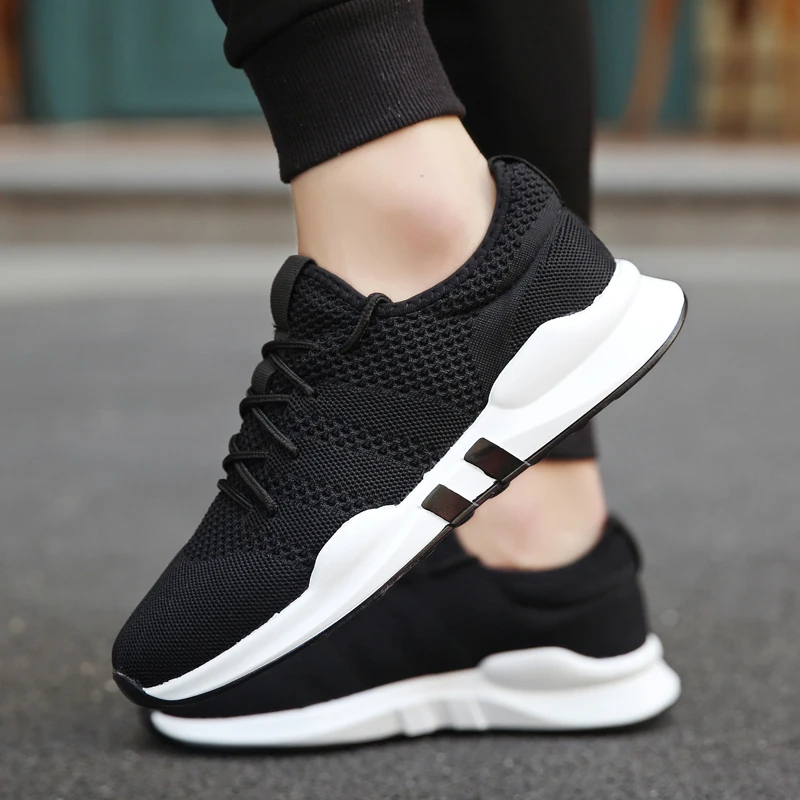 

Flying Woven Men's Sports Running Shoes Fashion Breathable Cotton Shoelaces Increased Heel Sneakers Mesh Casual Sports Shoes