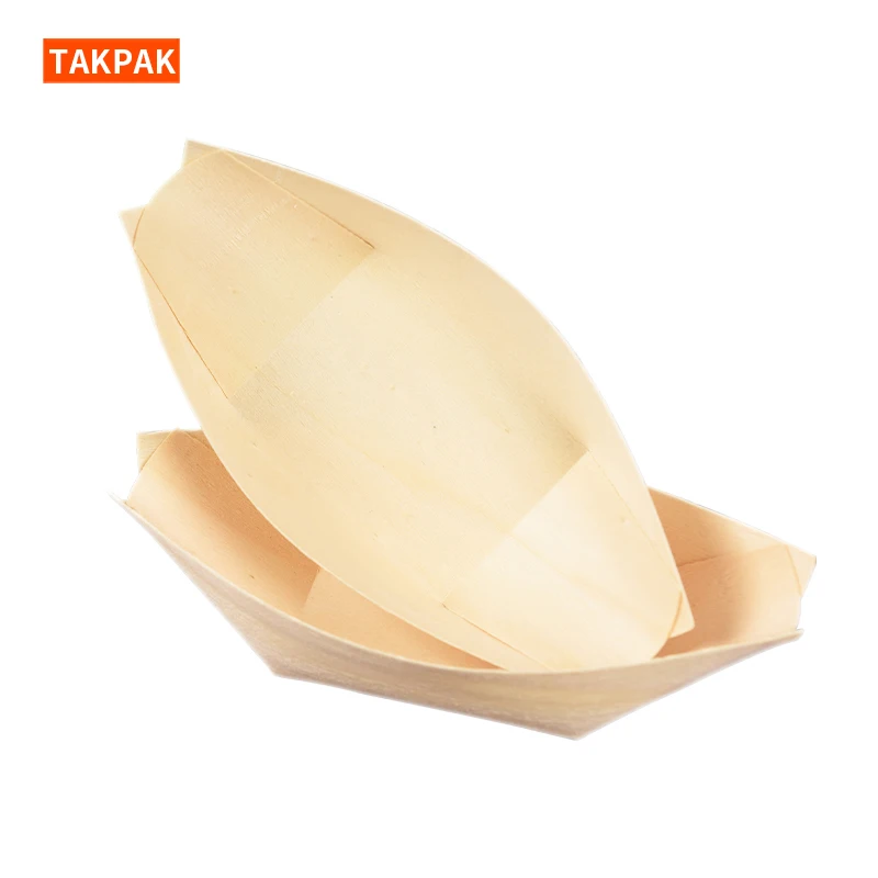 

Disposable Snack Plate Wooden Sushi Boat Eco-friendly Serving Bowls Tray