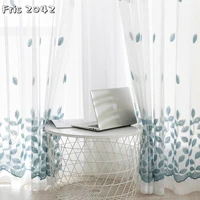 2022 blue leaf polyester curtain finished custom translucent curtains for living dining room bedroom