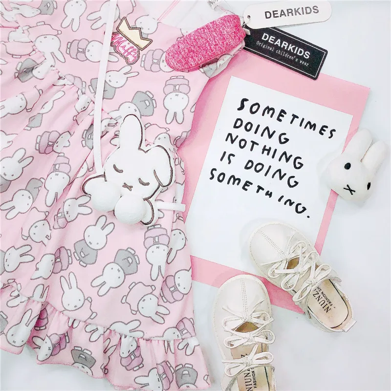 Одежда для маленьких девочек Милое летнее платье с кроликом Вечерние платья