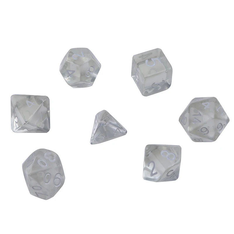 7pcs/lot White Polyhedral Transparent Dices Multi-side For Gaming And Dragons Board Game | Спорт и развлечения