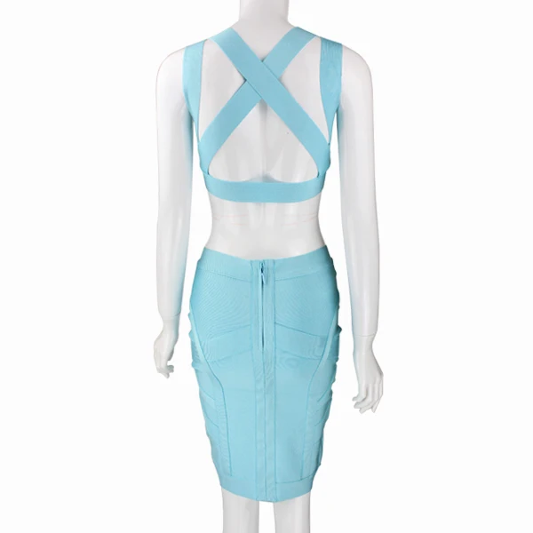 

Sexy Bandage Bodycon 2 Piece Set Women Sleeveless Blue Yellow V-Neck Celebrity Cocktail Birthday Party 2 Piece Club Outfits