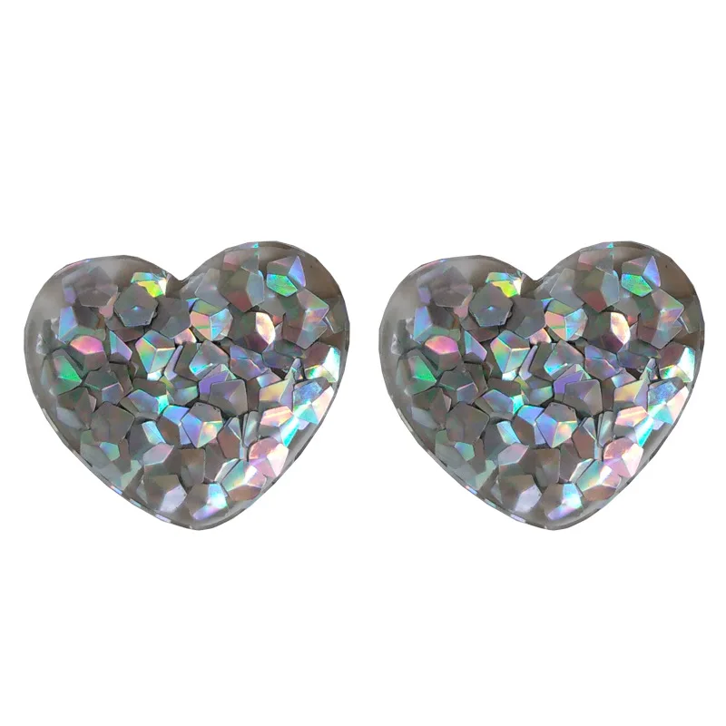 Акриловые милые серьги в форме сердца блестящие полимерные клипсы без пирсинг