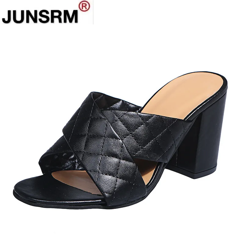 

2020 Summer Cross Women's Sandals Fashion PU Leather Sleeve Foot Chunky High Heels Fish Mouth Sandals for Lady