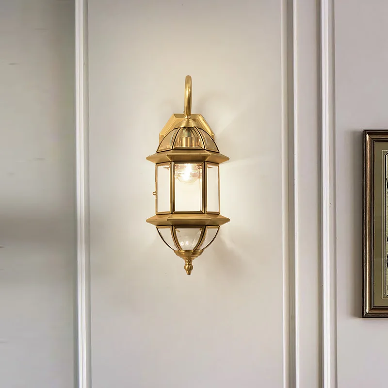 FKL Ретро настенная лампа медная наружная для двора Европейский