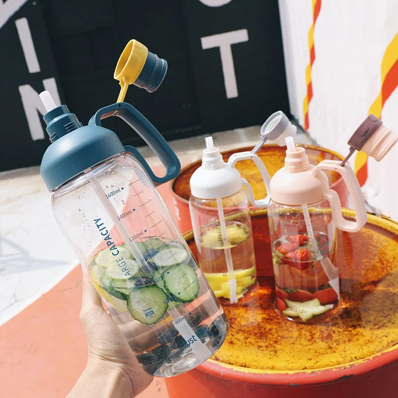 

BPA Free Tritan Plastic Cup Health Large Capacity Graduated 1.8L Portable Water Bottle Straw Space Cup Outdoor Sports Kettle