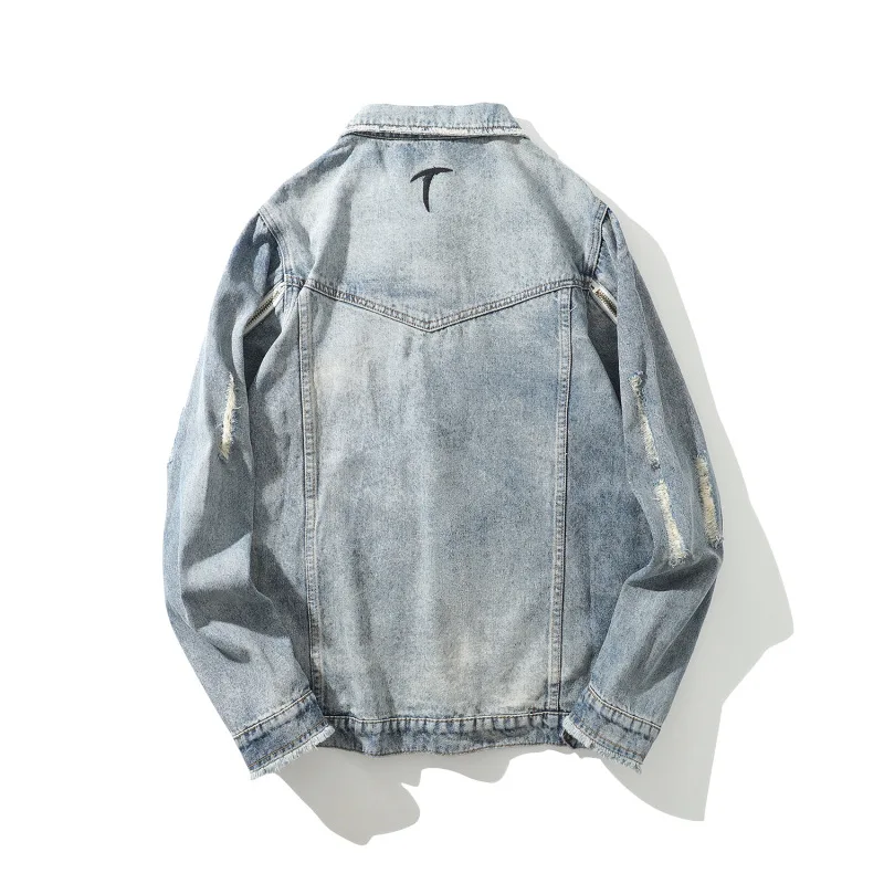 

Autumn Winter Fashion Oversize Mens Denim Jacket High Quality Retro Hip Hop Zipper Sleeve Denim Men's Vintage Jean Jacket
