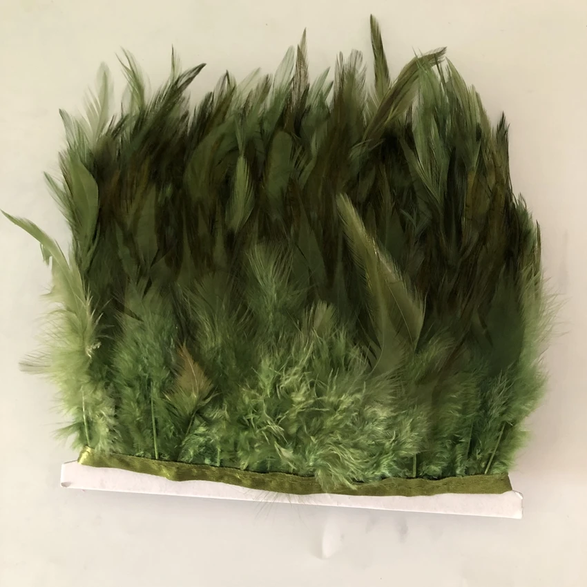 

10M Olive Green Hackle Feathers Trim 8-13CM 3-5" Width Rooster Chicken Feather Ribbon DIY Crafts Making Lace 33 Colors Available