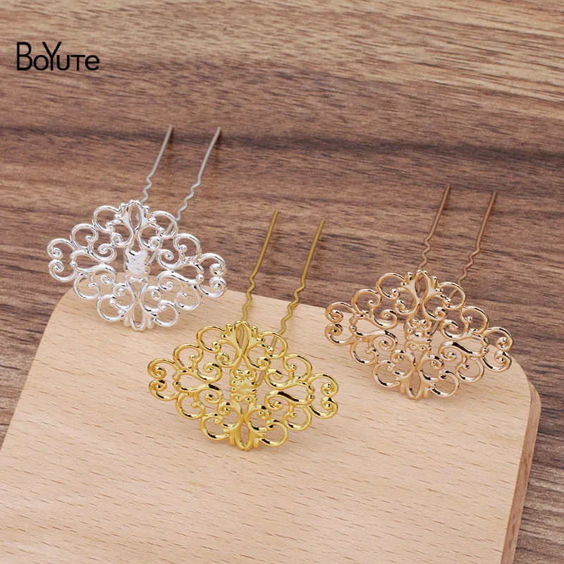

BoYuTe (20 Pieces/Lot) 30*37MM Filigree Plate Welding 65*12*1.2MM Hair Fork Hairpin Diy Hair Jewelry Accessories
