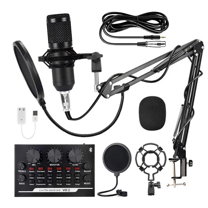 

Professional condenser microphone bm800 and phantom power microphone are PC karaoke video recording microphones