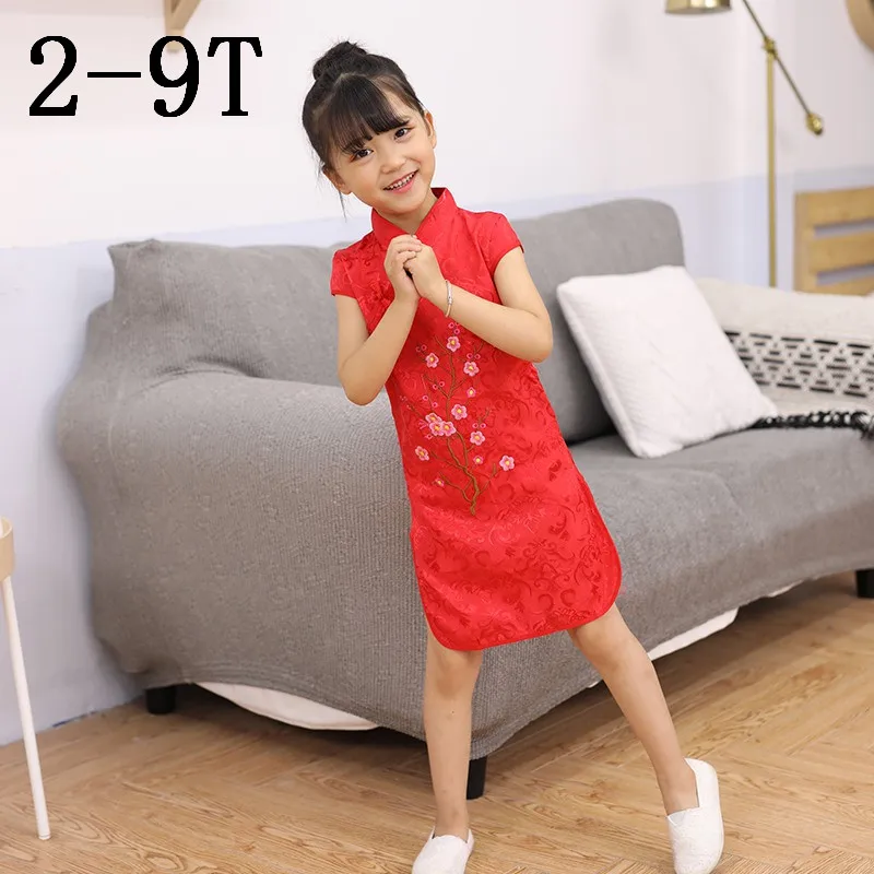 Темно-серый Китайское платье принцессы Cheongsam; летнее платье для маленьких девочек; детская одежда; милое хлопковое платье принцессы без рукавов с цветочным принтом - Цвет: Темно-серый