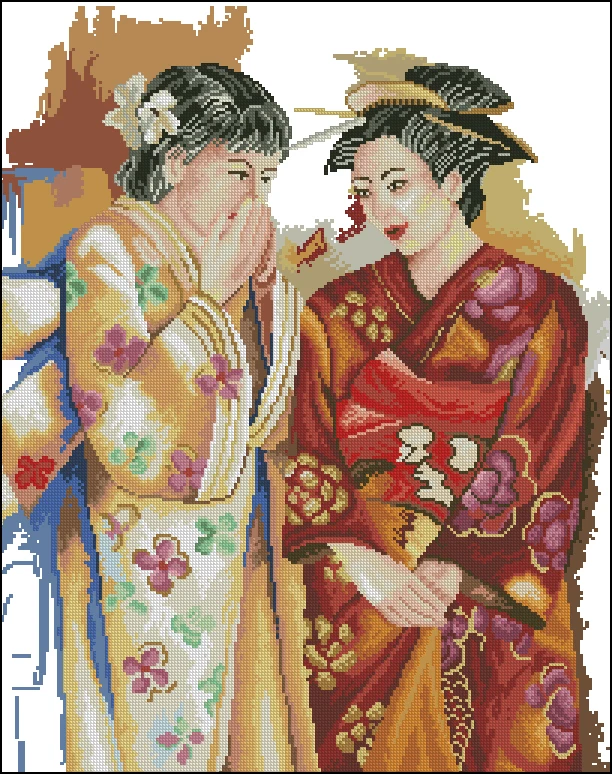 

Two Women Chatting Lady Japan Top Quality Embroidery Needlework 14CT Unprinted Cross Stitch Kits DIY Art Handmade Home Decor