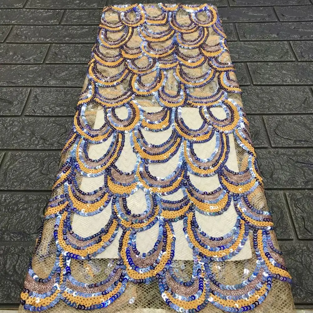 

Latest African Lace Fabric High Quality Multicolor Sequins Embroidery Nigerian Lace Fabric For Wedding French Mesh Lace Fabric