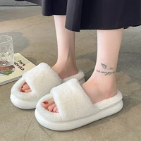 winter womens thick bottomed fur furry slippers for home soft platform shoes indoor house warm cotton slippers