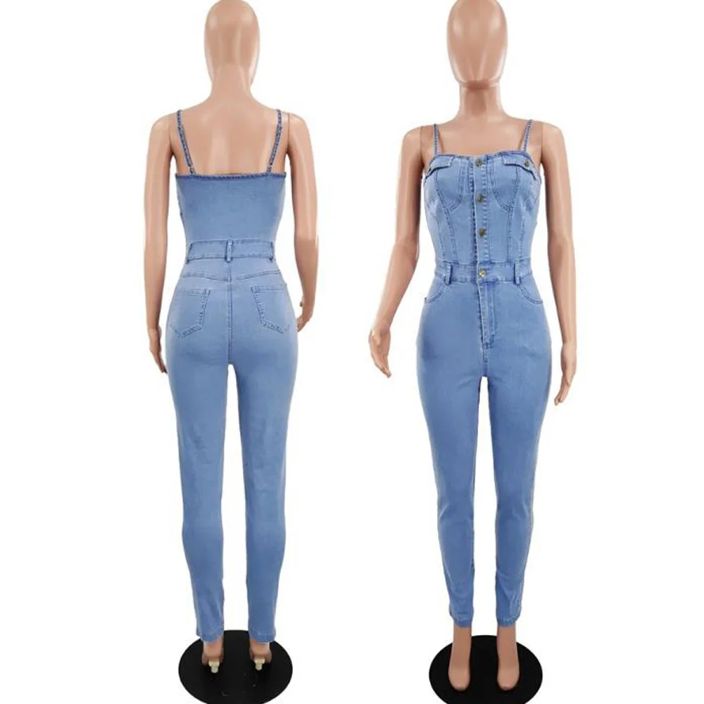 Plus Size Denim Jumpsuit Women Overalls Single-Breasted Buttons Rompers Party Clubwear Sexy Bodycon Jumpsuits Jeans Pants |