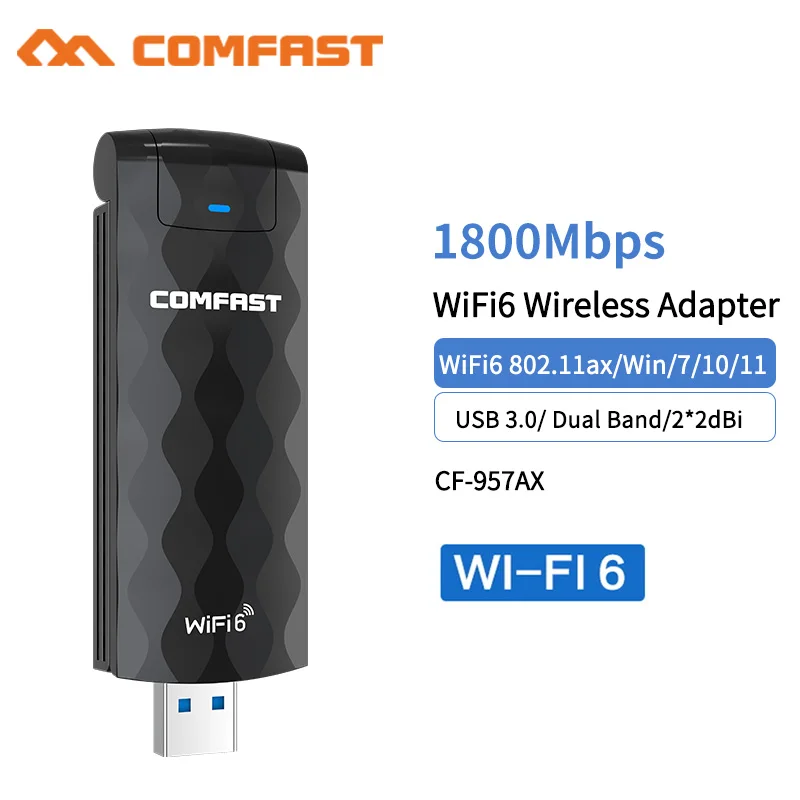 Wifi 6 USB Adapter Wireless Wi-fi Dongle 1800Mbps 2*2dBi Antenna Network Card 5G/2.4GHz AX High Gain WI FI Adaptor For Desktop