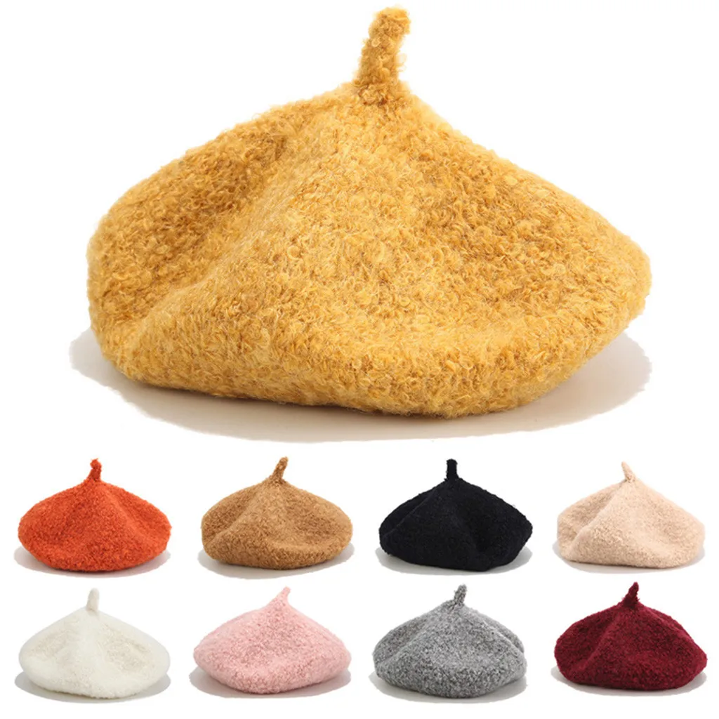 Модный винтажный кашемировый Женский Зимний берет Кепка однотонный маляр