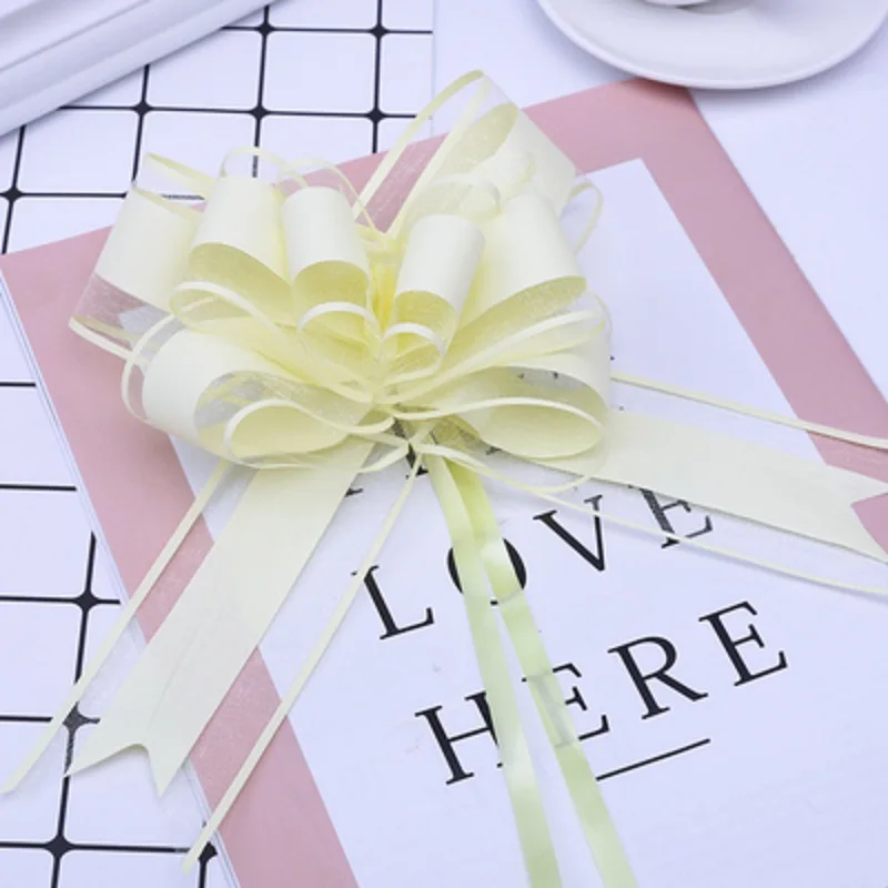 

20pcs Large Size 50mm Beautiful solid color Pull Bow Ribbon Gift Packing flower bow Bowknot Party Wedding Car Room Decoration