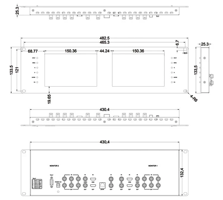 Neway RM70S 3G-SDI 7 дюймов двойной стойку цвет вещания мониторы " HDMI 3g SDI AV Ypbpr Rackmount
