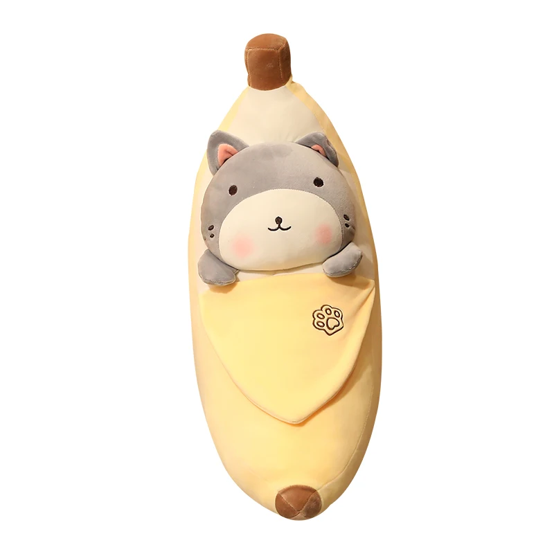 

Animals In Peeled Banana Watermelon Fruits Stuffed Toy 55/100cm Cartoon Cute Plushie Shiba Inu Bunny Penguin Pig Gift