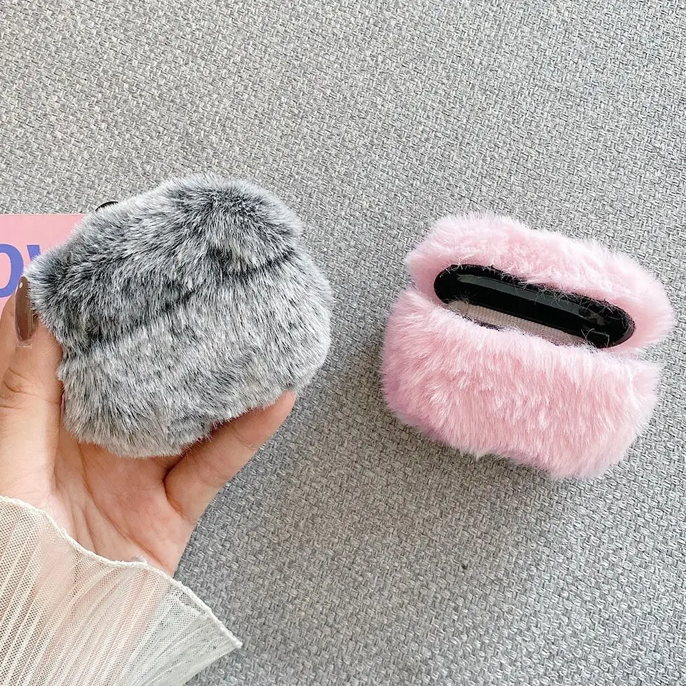 

For Airpods Pro Case CapaSoft Rabbit Ear Fur Case for Apple AirPods 1 2 Wireless Charging Fluffy Box with Carabiner Plush Cover