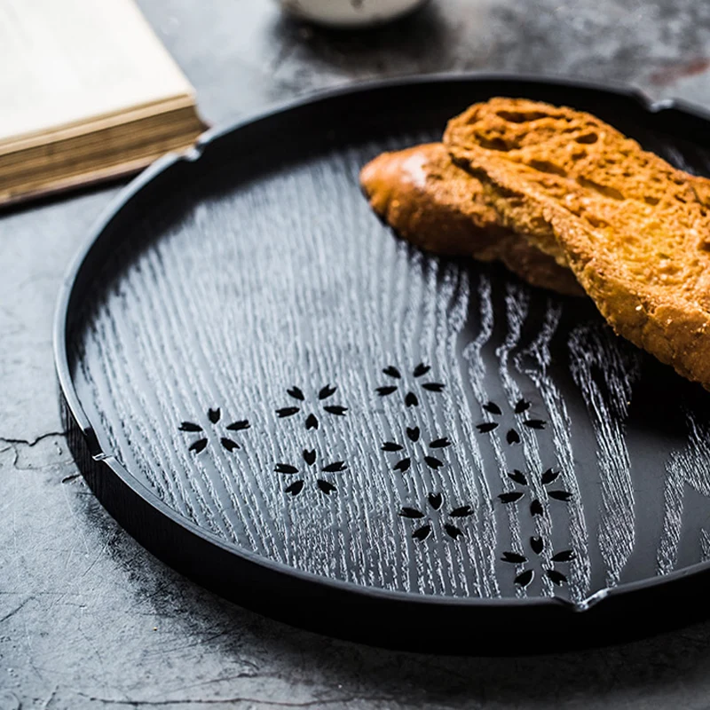 Деревянный поднос для чая черный круглый кофе и завтрака китайского деревянная