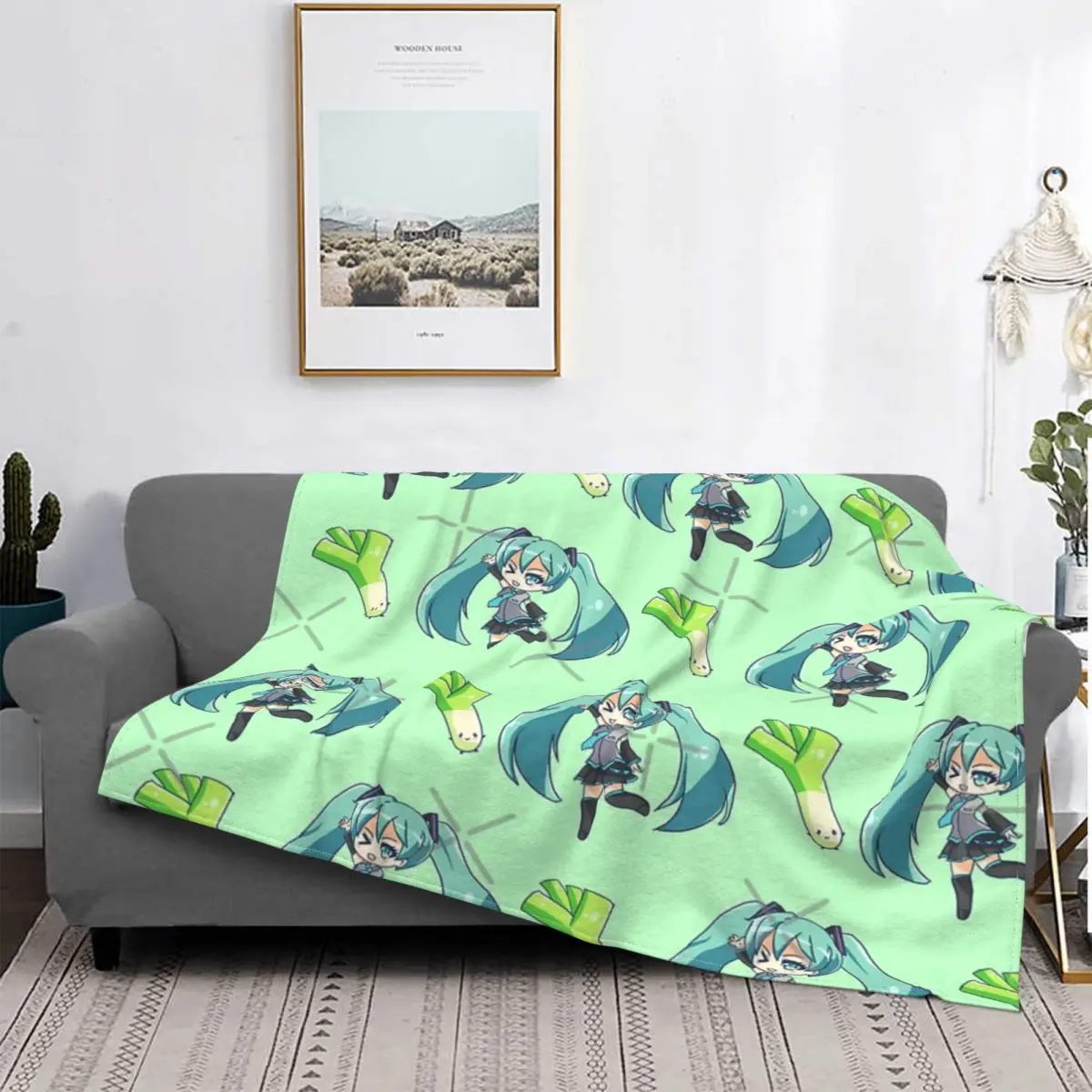 

Miku-Manta de puerro, colcha para cama a quadros, manta de muselina