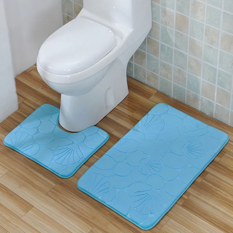 

Zeegle 3D Embossed Bathroom Carpets Set Washable Toilet Mats Shower Room Floor Rugs Anti-slip Bath Mats Bathroom Mat
