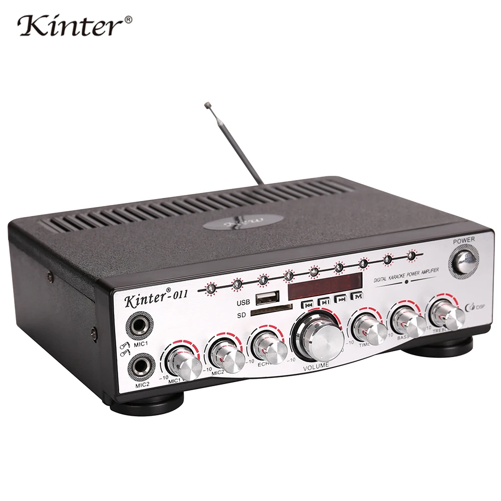 Kinter-011 hifi стерео караоке усилитель аудио с микрофоном usb sd вход 2.0CH 30 Вт FM радио Питание DC 12 В AC дома