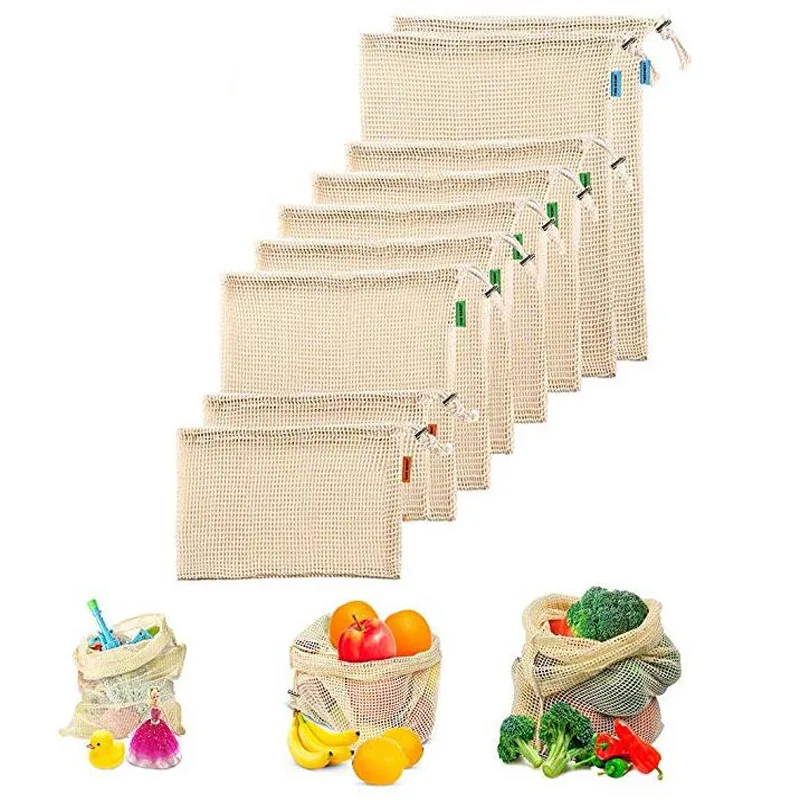 Многоразовая продуктовая сумка 3 размера сетчатые сумки для фруктов и овощей со
