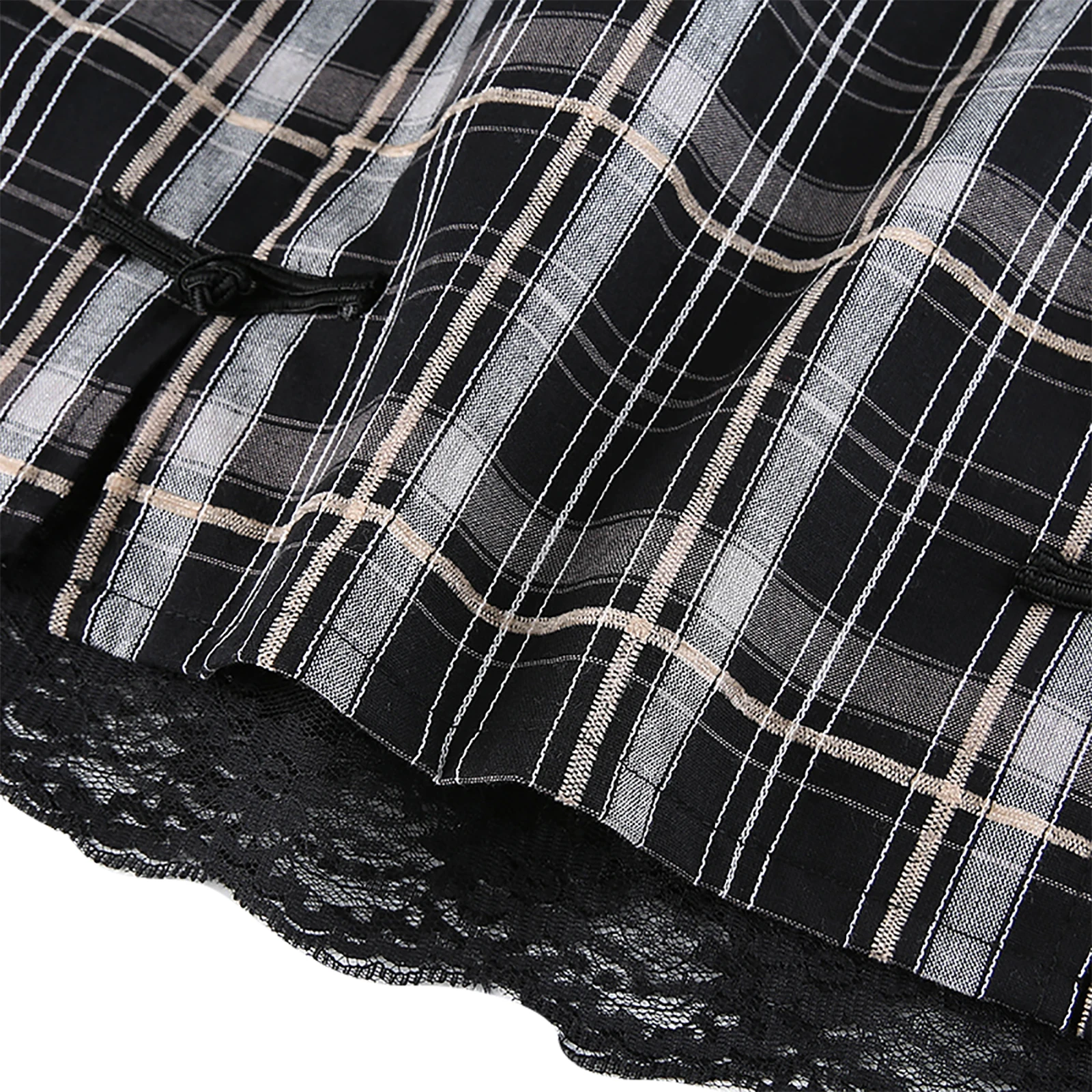 

Sexy Women's Skirt, High Waist Plaid Pattern Lace Hem Splicing Tight Fitting Dress for Female 2021 Summer