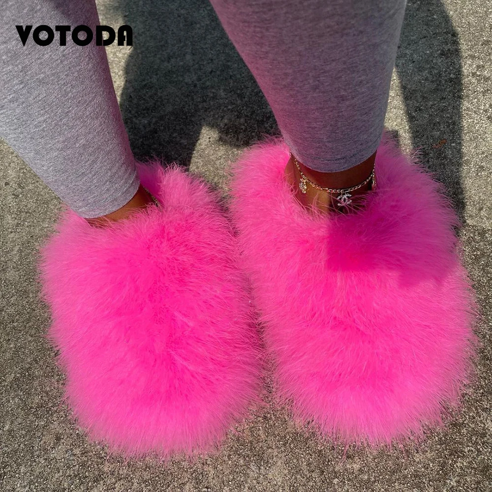 New Faux Fox Fur Slippers Women's Furry Warm Flip Flops Fullfy Raccoon Fur Slides Flat Comfortable Home Shoes Plus Size Couple