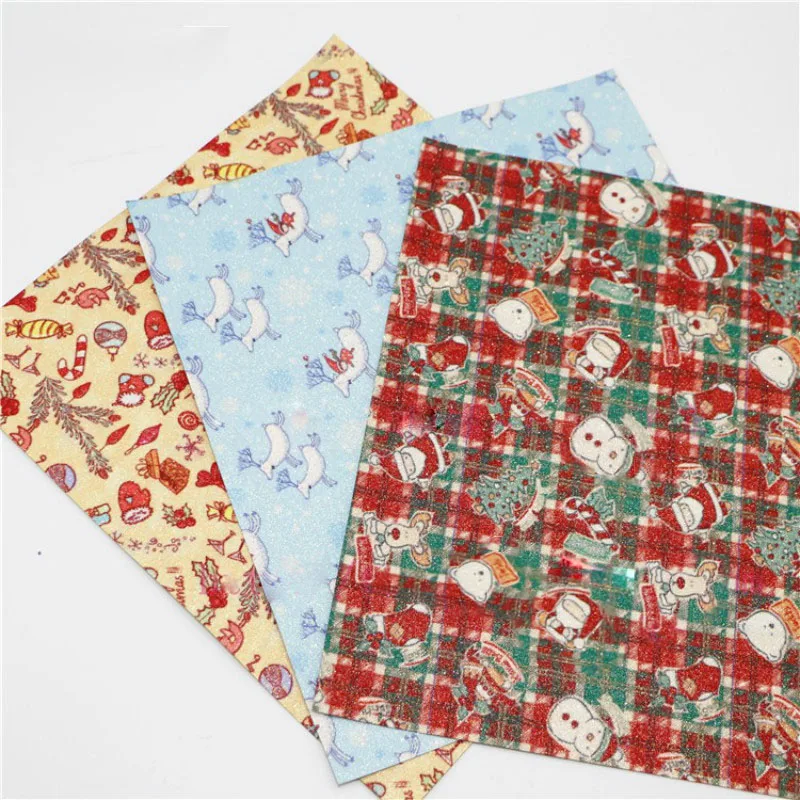 3Pcs set 20x22 см мультфильм светодиод шаблон Синтетическая кожа ткань с принтом кожаная обивка ткань DIY Швейные бант для волос аксессуары - Цвет: 3Pcs set