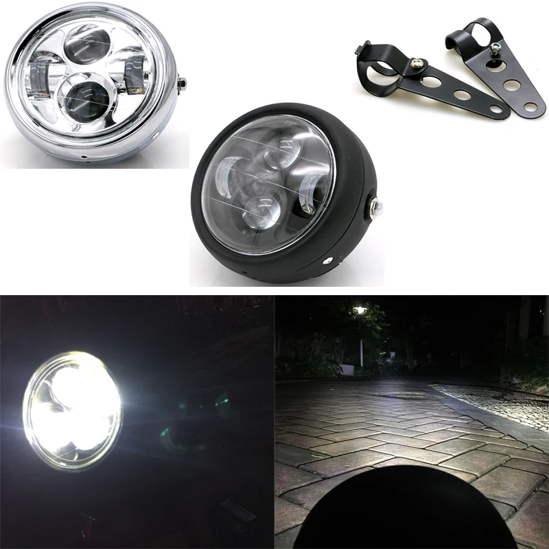 

Черный светодиодный налобный фонарь в стиле ретро для мотоцикла, скутера, 12 В постоянного тока, фара для мотоцикла, дальний и ближний свет, передние фары, мотор, модный прожектор