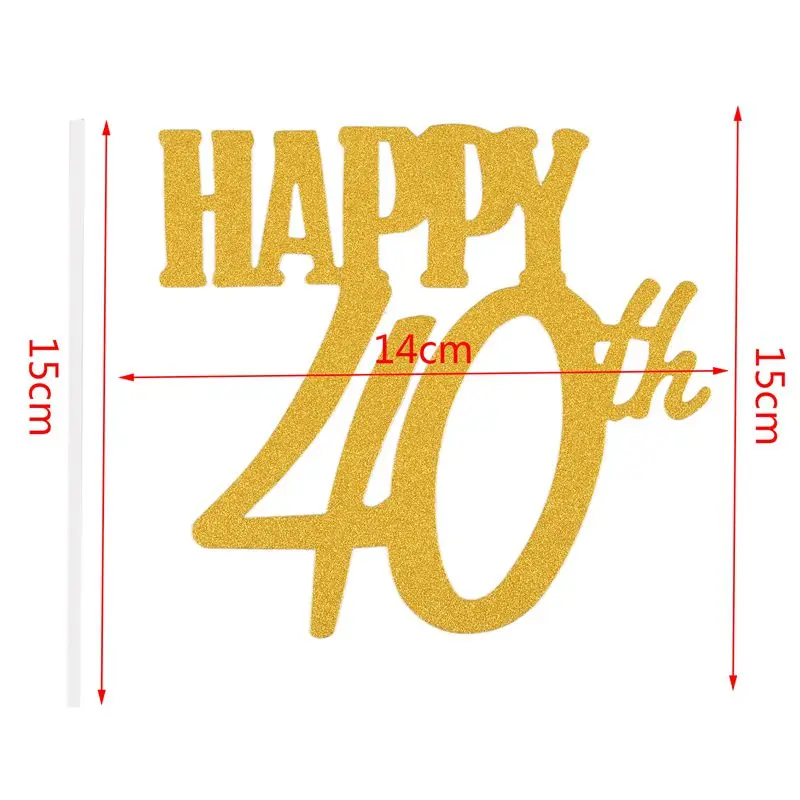 1 шт Золотой Счастливый 40 й Топпер Блестящий силуэт свадебный торт Свадебные/День