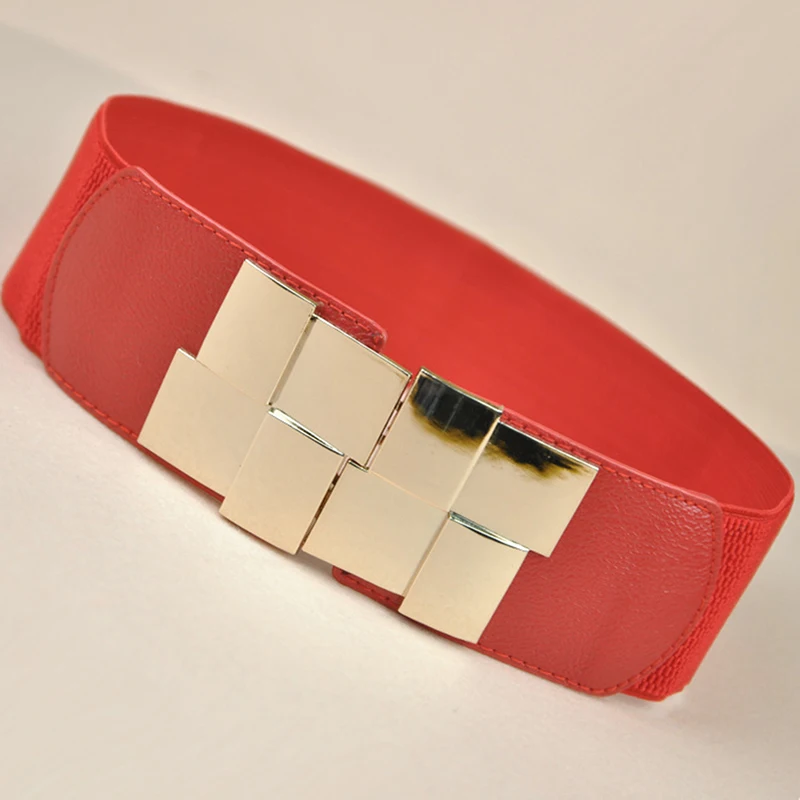 HIgh Quality Female Wide Belt Waistband Multicolor Square Buckle Dress Decorative Women's Slim Elastic Bigsweety | Аксессуары для
