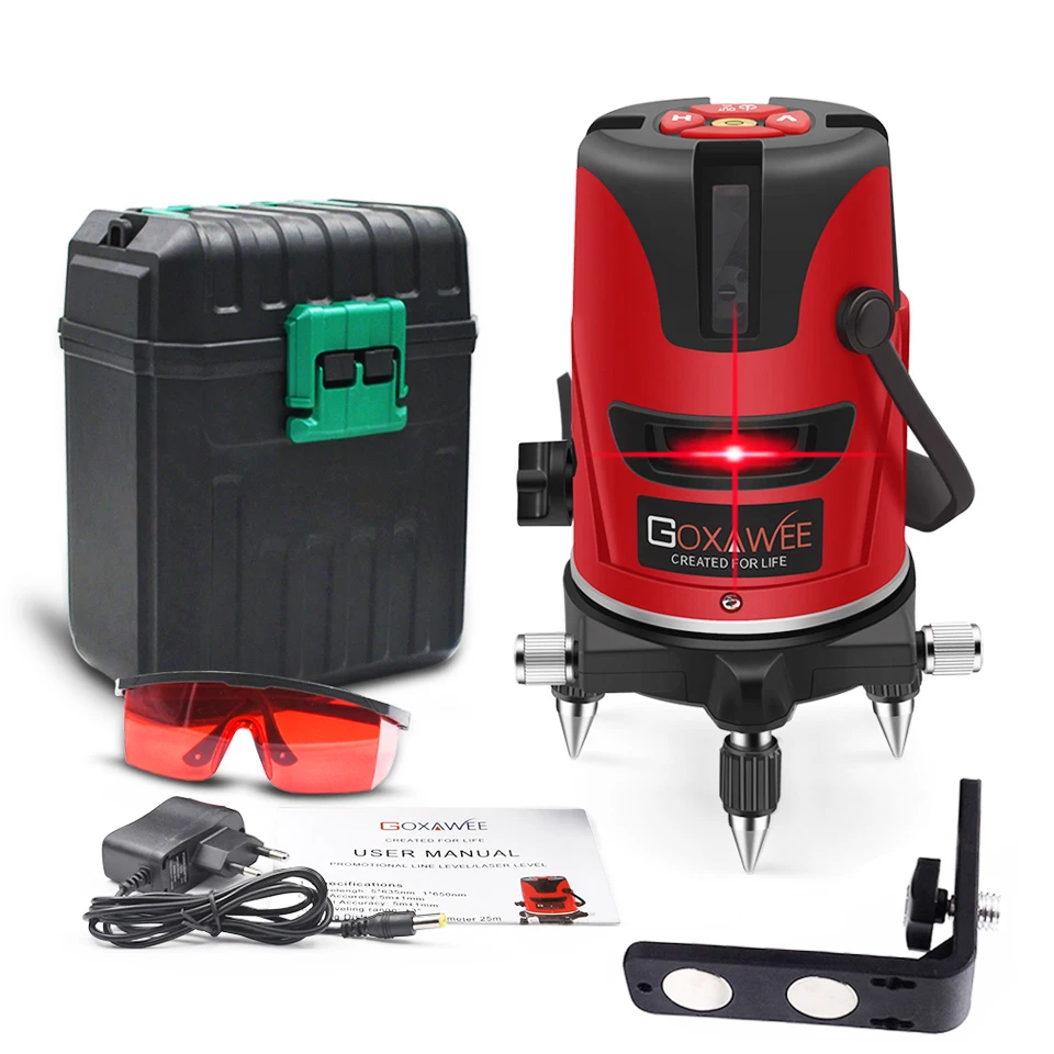 GOXAWEE лазерный уровень 360 градусов Горизонтальные и вертикальные измерительные