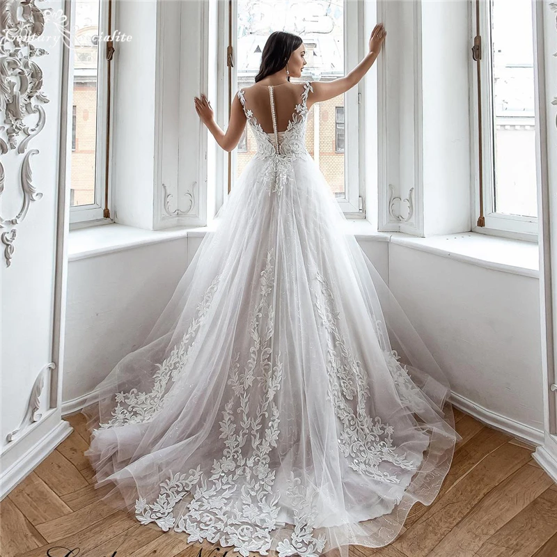 

Gorgeous Wedding Dresses for Women Bride 2021 Lace Appliques Sequins A-Line Boho Bridal Gowns Marriage Dress Robe De Mariee